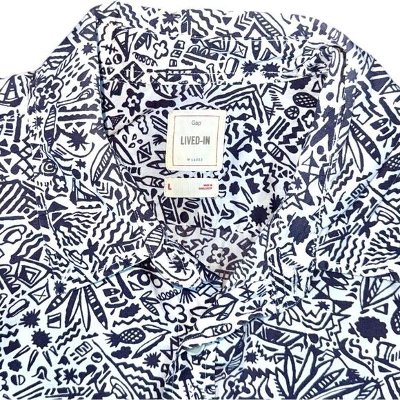 GAP Men’s White Tropical Print Button Down Live-In Casual Shirt Sz L - Picture 5 of 11